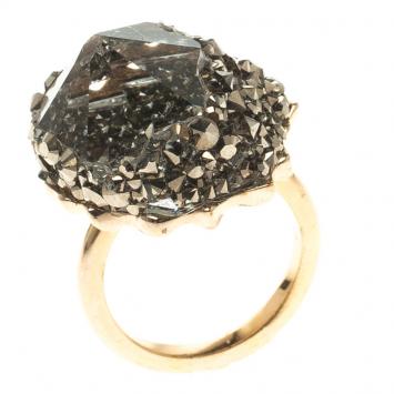 Pre Owned Swarovski Grey Crystal Gold Tone Ring Size 52