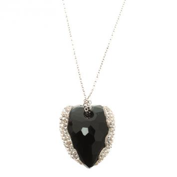 Pre Owned Swarovski Black & White Heart Crystal Necklace