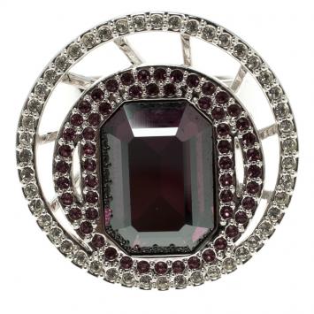 Pre Owned Swarovski Purple Crystal Studded Silver Tone Ring Size 52