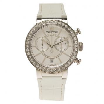 Pre Owned Swarovski Silver Stainless Steel Crystal Citra Sphere Chrono Women's Wristwatch 38MM