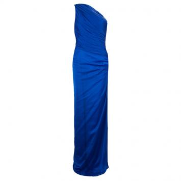 Pre Owned Tadashi Shoji One Shoulder Blue Gown L