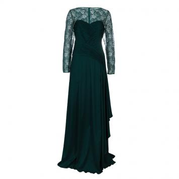 Pre Owned Tadashi Shoji Green Lace Gown L
