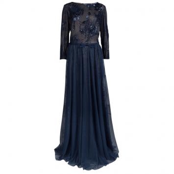 Pre Owned Tadashi Shoji Navy Blue Lace Embellished Dress XXL