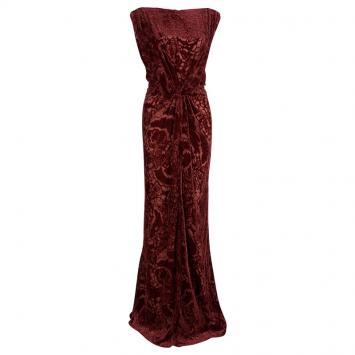 Pre Owned Tadashi Shoji Red Devore Gown L