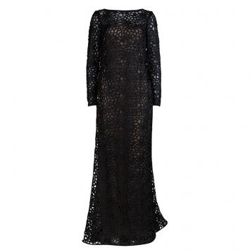 Pre Owned Tadashi Shoji Black Macrame Lace Gown XS