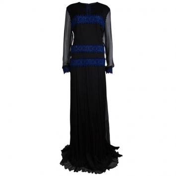 Pre Owned Tadashi Shoji Border Lace Chiffon Gown XXL