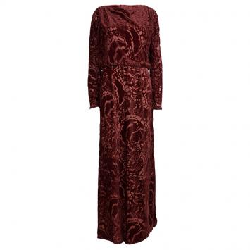 Pre Owned Tadashi Shoji Red Devore Full Sleeve Gown XXL