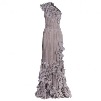 Pre Owned Tadashi Shoji Grey Chiffon Embellished Gown L