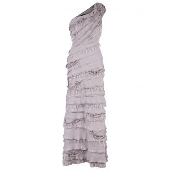 Pre Owned Tadashi Shoji Gray Tiered One-Shoulder Organza Dress M