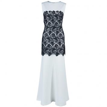 Pre Owned Tadashi Shoji Monochrome Lace Detail Gown XL