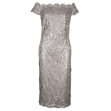 Pre Owned Tadashi Shoji Beige Sequin Off-Shoulder Dress XL