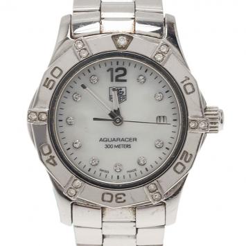 Pre Owned Tag Heuer Aquaracer Diamonds Mother Of Pearl Stainless Steel Women's WristWatch 27MM