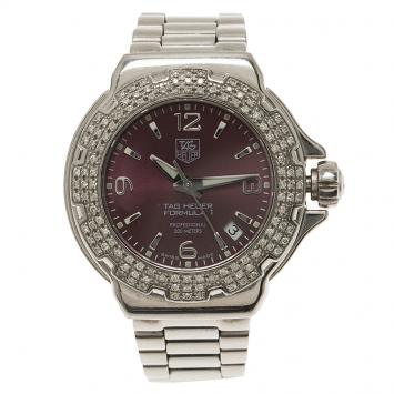 Pre Owned Tag Heuer Purple  Stainless Steel Diamonds Formula One Women's Wristwatch 37MM