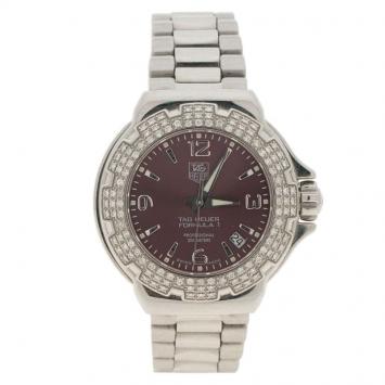 Pre Owned Tag Heuer Burgundy Stainless Steel Diamond Formula 1 WAC1219  Women's Wristwatch 35MM