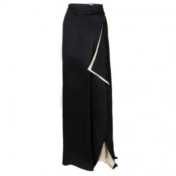 Pre Owned Temperley London Black Satin Contrast Lined Ruffle Slit Detail Maxi Skirt L