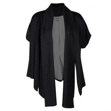 Pre Owned Temperley London Black Jacquard Short Sleeve Open Front High Low Jacket M