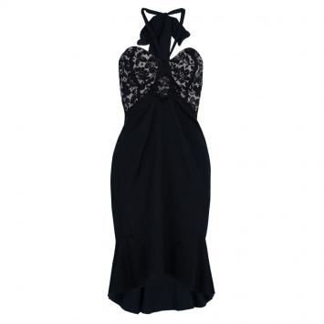 Pre Owned Temperley Black Lace Halterneck Dress M