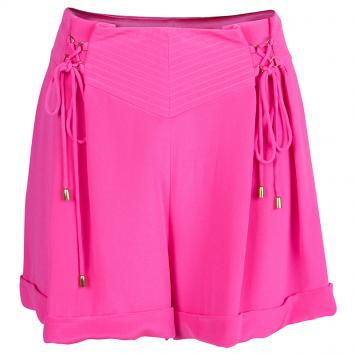 Pre Owned Temperley Neon Pink Silk Tie-Up Detail High Waist Shorts M
