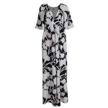 Pre Owned Temperley London Cream and Black Printed Silk Maxi Dress M