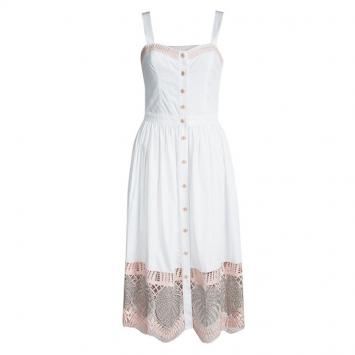 Pre Owned Temperley London White Cotton Metallic Lace Insert Sleeveless Dress M