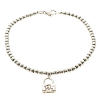 Pre Owned Tiffany & Co. 1837 Lock Charm Silver Bead Bracelet 17cm