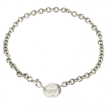Pre Owned Tiffany & Co Return To Tiffany Oval Tag Silver Necklace