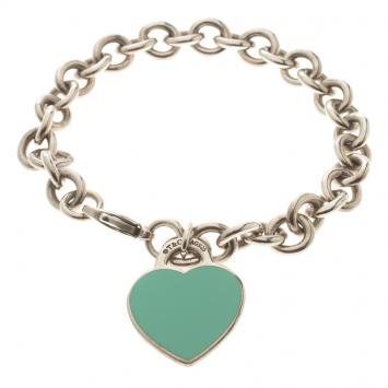 Pre Owned Tiffany & Co. Return To Tiffany Enamel Heart Tag Silver Bracelet 19cm
