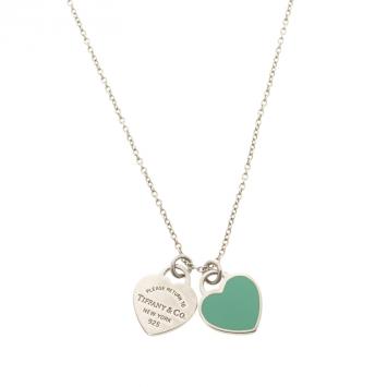 Pre Owned Tiffany & Co. Return To Tiffany Double Heart Tag Silver Chain Necklace