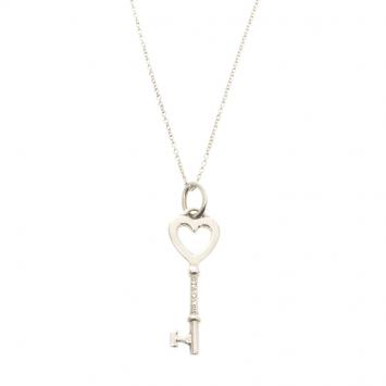Pre Owned Tiffany & Co. Heart Key Silver Pendant Necklace
