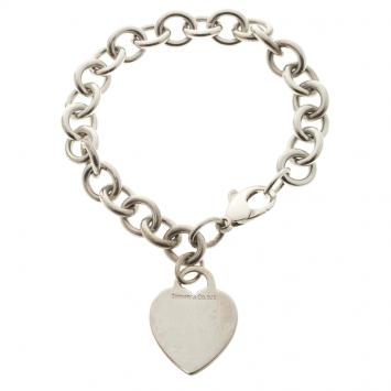 Pre Owned Tiffany & Co. Plain Heart Tag Silver Chain Link Bracelet 18cm