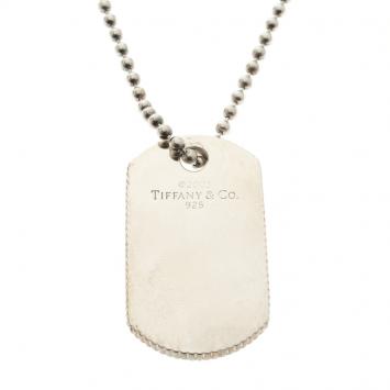 Pre Owned Tiffany & Co. Coin Edge Silver Tag Pendant Necklace