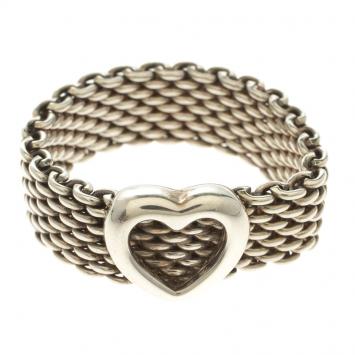Pre Owned Tiffany & Co. Somerset Heart Silver Mesh Ring Size 52