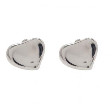 Pre Owned Tiffany & Co. Elsa Peretti Full Heart Silver Stud Earrings