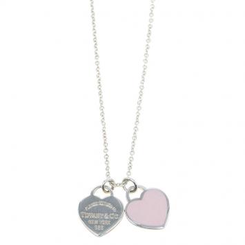 Pre Owned Tiffany & Co. Return To Tiffany Double Heart Tag Pink Pendant Necklace