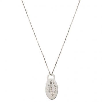 Pre Owned Tiffany & Co. Return To Tiffany Oval Small Tag Silver Pendant Necklace 