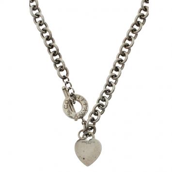 Pre Owned Tiffany & Co. Silver Heart Tag Charm Toggle Necklace