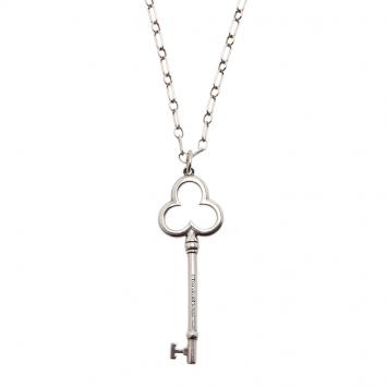 Pre Owned Tiffany & Co. Trefoil Key Silver Pendant Necklace