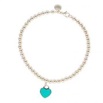 Pre Owned Tiffany & Co. Return to Tiffany Enamel Heart Tag Silver Beads Bracelet 19cm