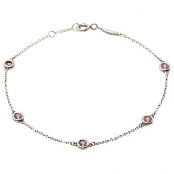 Pre Owned Tiffany & Co. Elsa Peretti Color By The Yard 5 Pink Sapphires Silver Bracelet 19cm