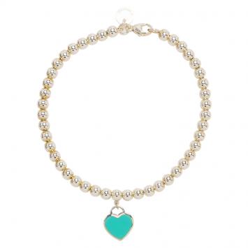 Pre Owned Tiffany & Co. Return to Tiffany Enamel Heart Tag Silver Beads Bracelet 17cm