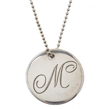 Pre Owned Tiffany & Co.Tiffany Notes Alphabet M disc charm pendant Silver Chain Necklace