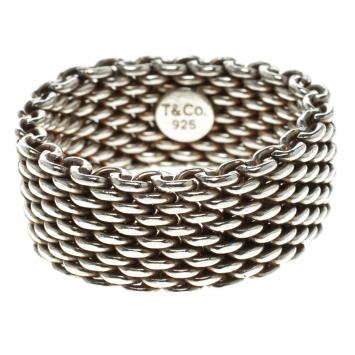 Pre Owned Tiffany & Co. Somerset Silver Band Ring Size 60