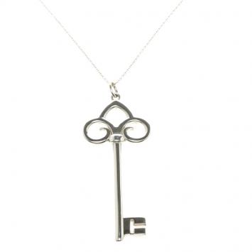 Pre Owned Tiffany & Co. Fleur de Lis Key Silver XL Pendant Necklace