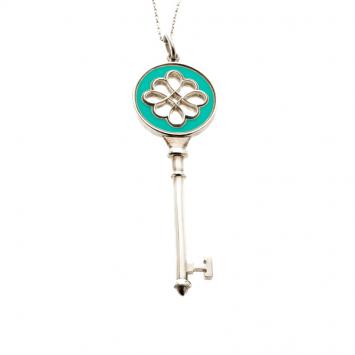 Pre Owned Tiffany & Co. Knot Key Pendant Enamel Silver Necklace