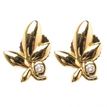 Pre Owned Tiffany & Co. Paloma Picasso Olive Leaf Diamond & 18k Yellow Gold Earrings