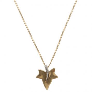 Pre Owned Tiffany & Co. Vintage Cummings Maple Leaf Diamond 18K Yellow Gold Platinum Pendant Necklace