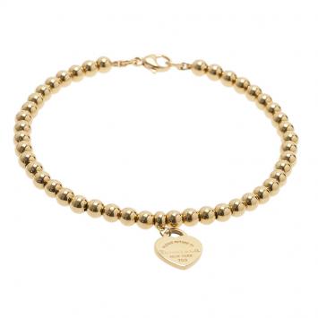Pre Owned Tiffany & Co. Return To Tiffany Mini Heart Tag 1Yellow Gold Bead Bracelet