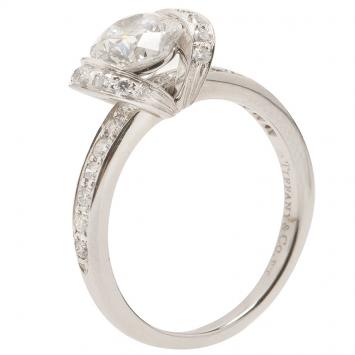 Pre Owned Tiffany & Co. Round Brilliant 0.96 G VS1 Diamond  Ribbon Ring Size 51