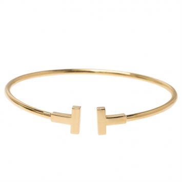 Pre Owned Tiffany & Co. T Yellow Gold Narrow Wire Bracelet