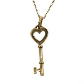 Pre Owned Tiffany & Co.  Heart Key Charm 18k Yellow Gold Pendant Necklace